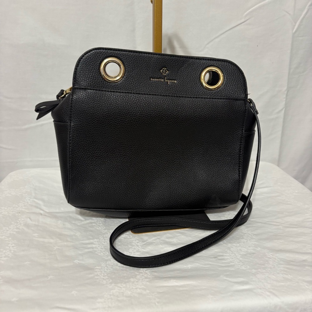 Nanette Lepore Arti black pebbled leather satchel/crossbody bag